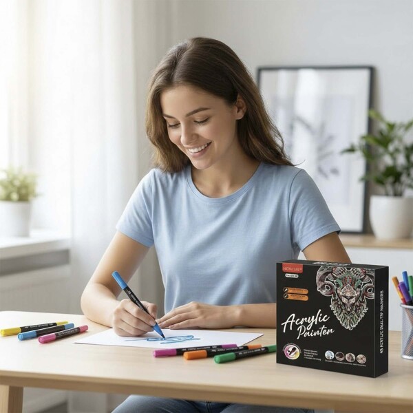 Set de Marcadores 48 pcs Acrílico Doble Punta Rotuladores Color Negro