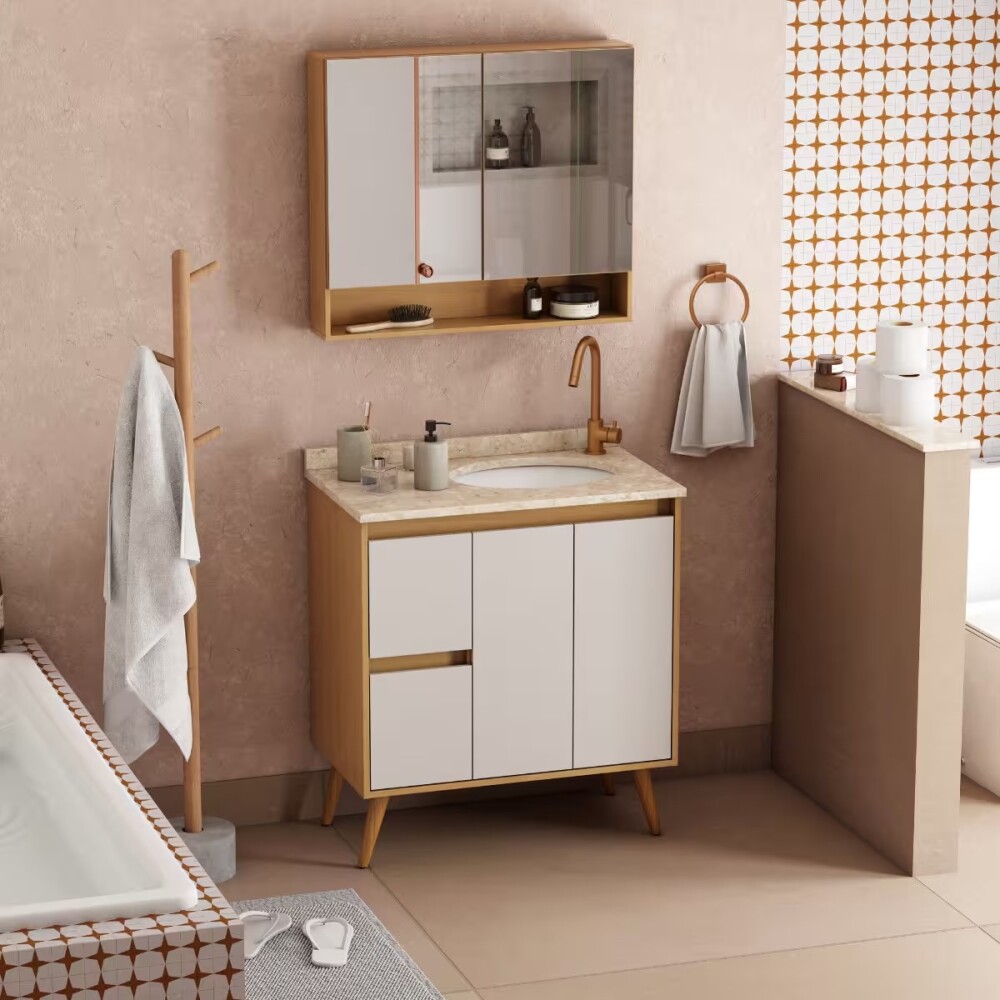 Mueble de baño de pie Danubio Nude 80 cm mesada granito con lavatorio incorporado Mueble De Baño De Pie Danubio Nude 80 Cm Mesada Granito Con Lavatorio Incorporado