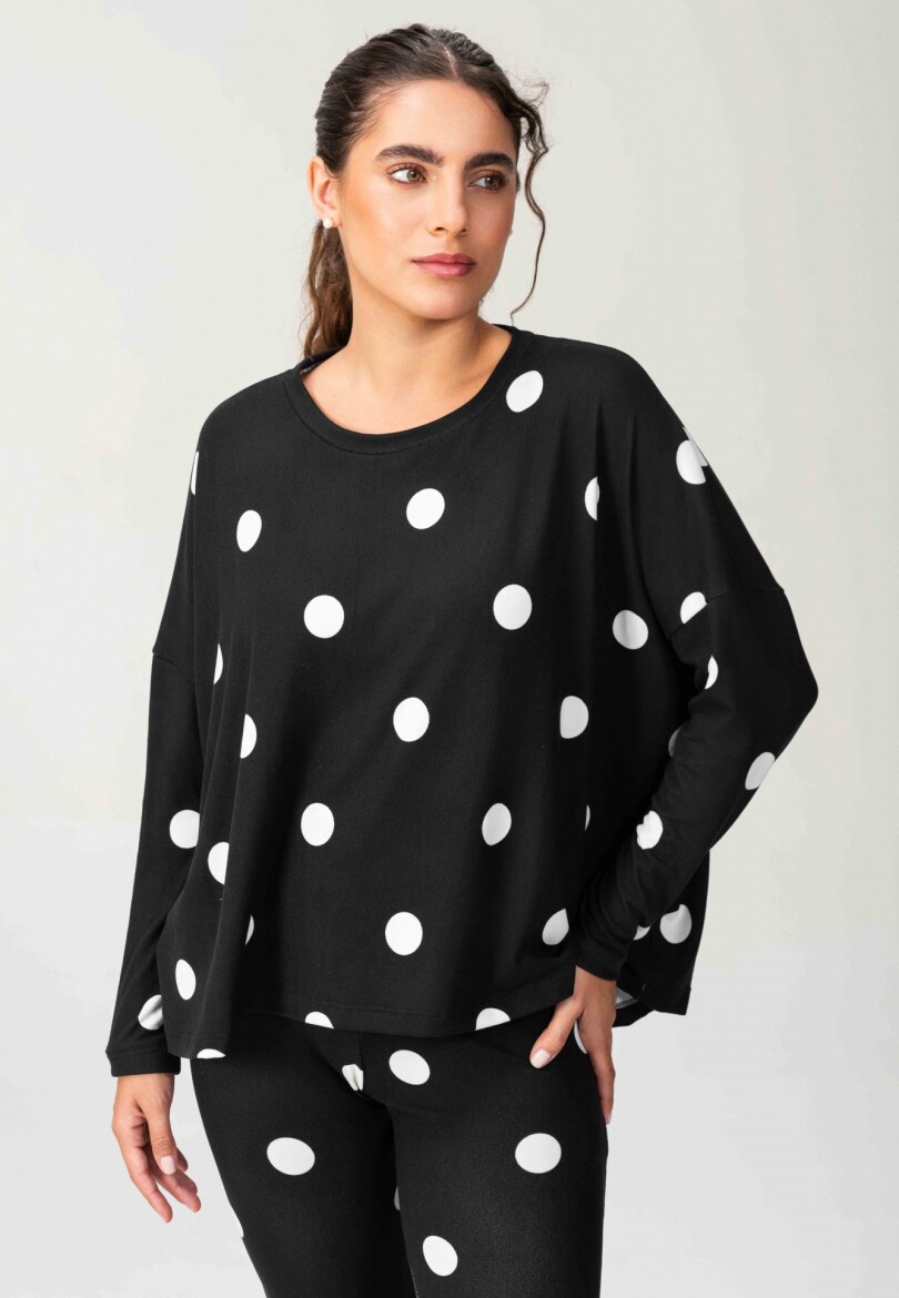 Remera Popi Lunares negro y blanco
