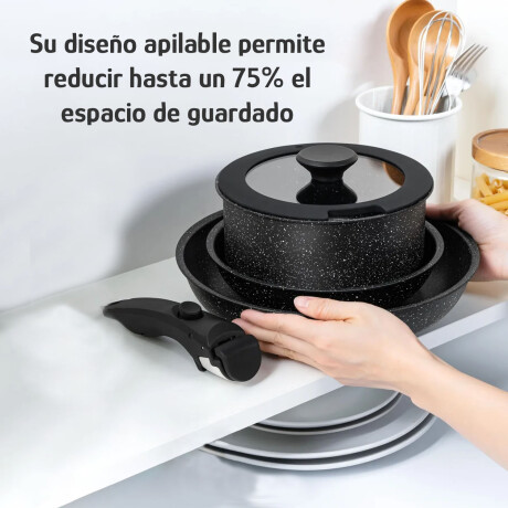 Set de Batería de Cocina 5 Piezas Mango Extraíble Cerámica Negro
