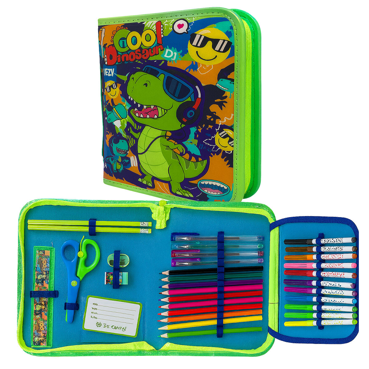Cartuchera Infantil 36 Accesorios Dinosaurio 