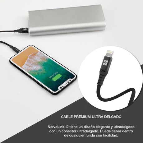 Cable para Iphone Datos y Carga Rápida 2Mt Promate NerveLink-i2 Negro