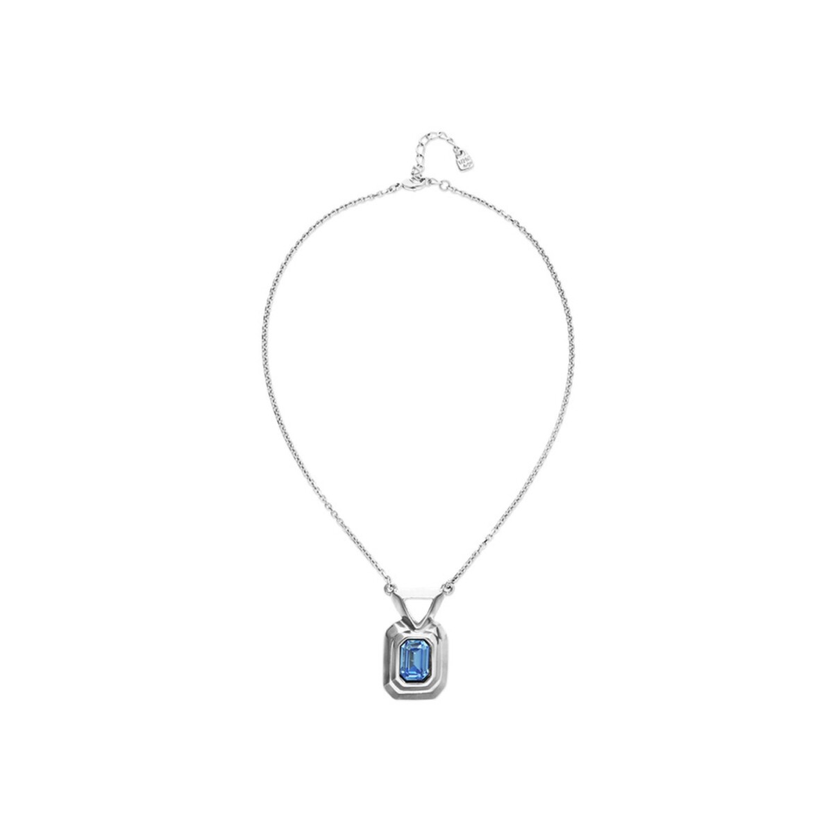 COLLAR DE ALEACIÓN DE METALES BAÑADO EN PLATA DE LEY CON CRISTAL FACETADO AZUL - Colgante 