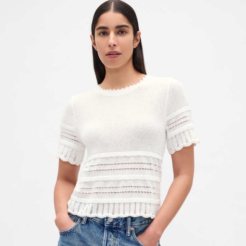 SS LINEN POINTELLE TOP NEW OFF WHITE