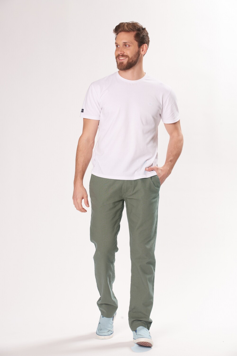 PANTALÓN DE LINO CON CINTURA ELASTIZADA Verde