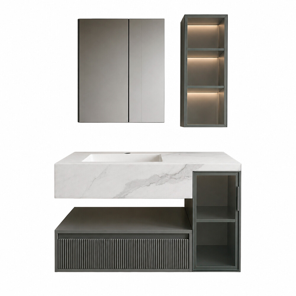 CONJUNTO DE BAÑO HABITARE MODELO JD2030-80 / MUEBLE + BACHA + ESPEJO C/ LUZ LED - 80 cm Conjunto De Baño Habitare Modelo Jd2030-80 / Mueble + Bacha + Espejo C/ Luz Led - 80 Cm
