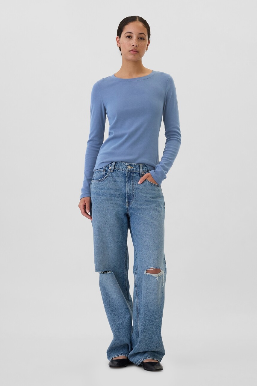 Remera Básica Cuello Redondo Manga Larga Mujer Bainbridge Blue