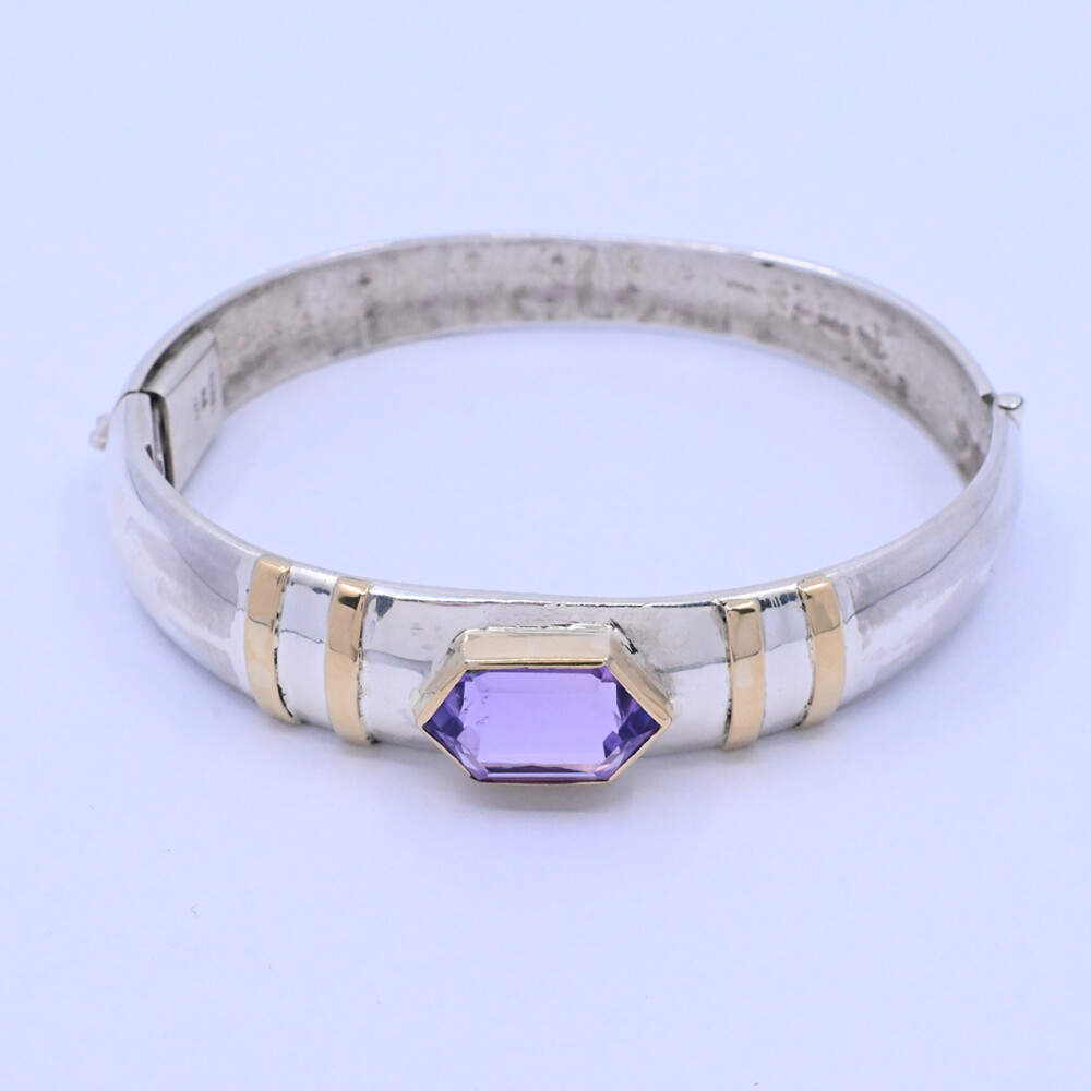 Pulsera plata, oro y amatista. Pulsera plata, oro y amatista.