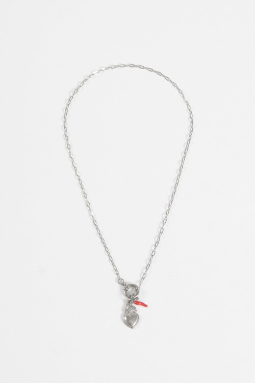 Collar acero dijes plateado