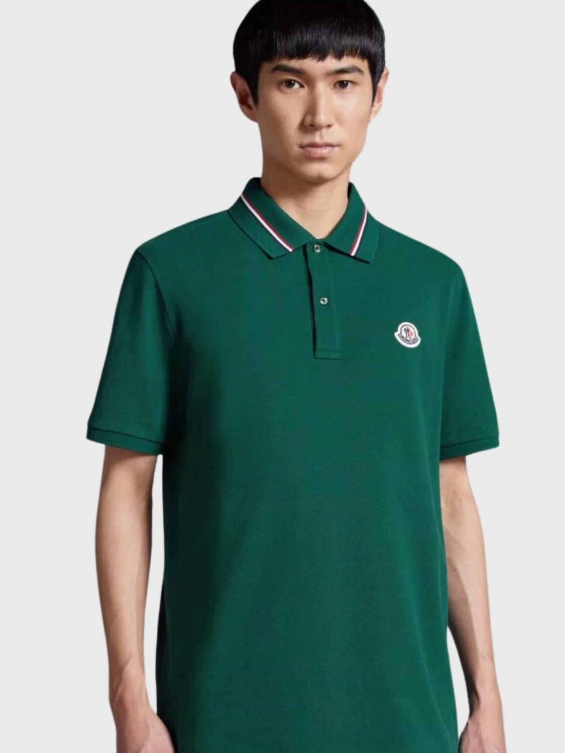 Moncler -Remera polo de algodón manga corta Verde Bosque