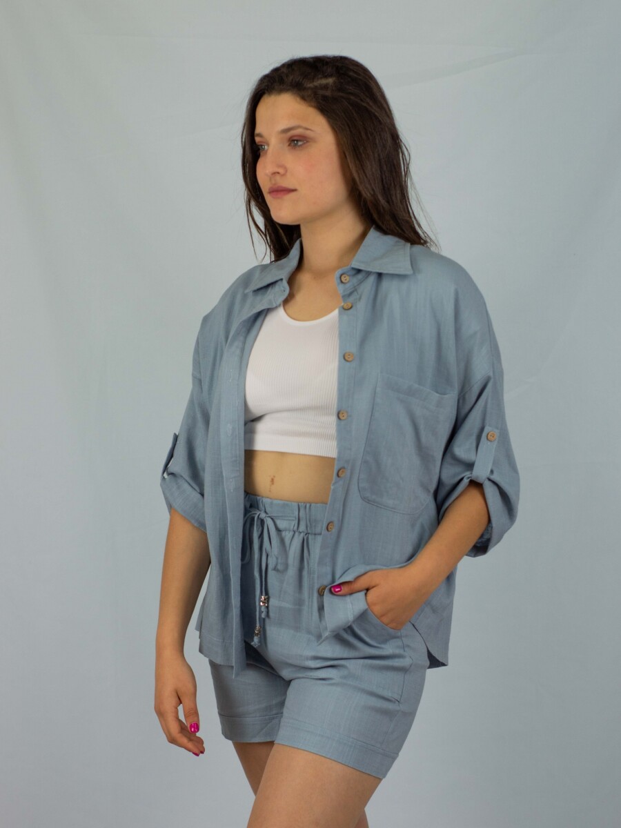 Camisa Dama 3/4 Lino - Blue 