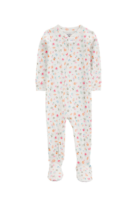 Pijama una pieza de algodón, con pie, diseño floral Sin color