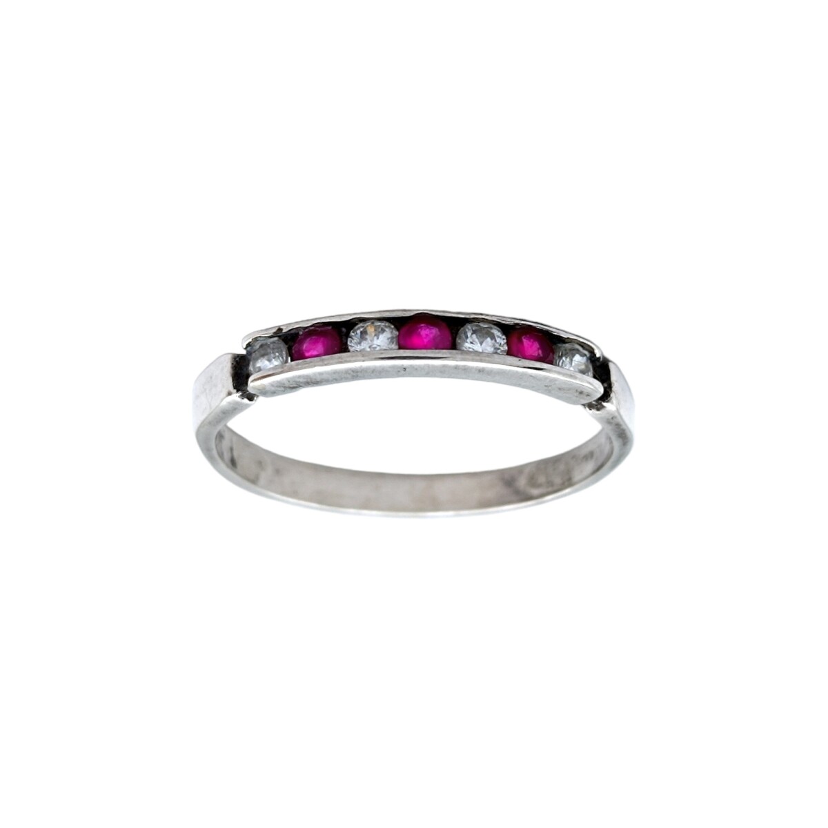 Anillo Medio sin fin-Plata 950-Piedra Rubí y zirconia-AN4114 - conpiedra 