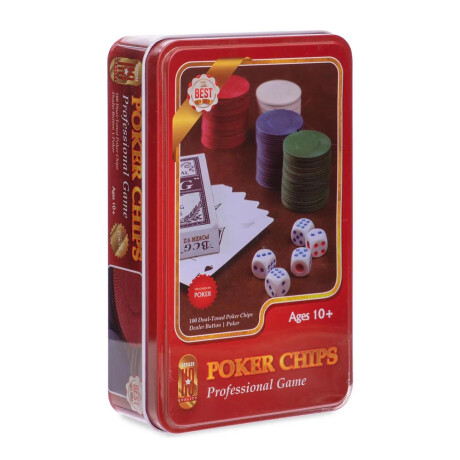 Juego de Póker 100 Fichas + Cartas y Dados en Caja Portable Rojo