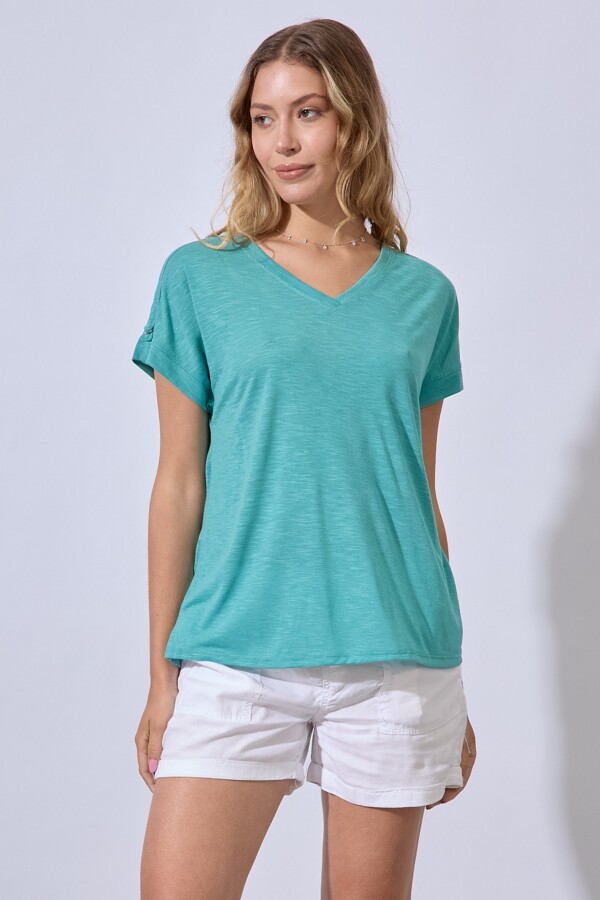 Remera Escote V VERDE AGUA