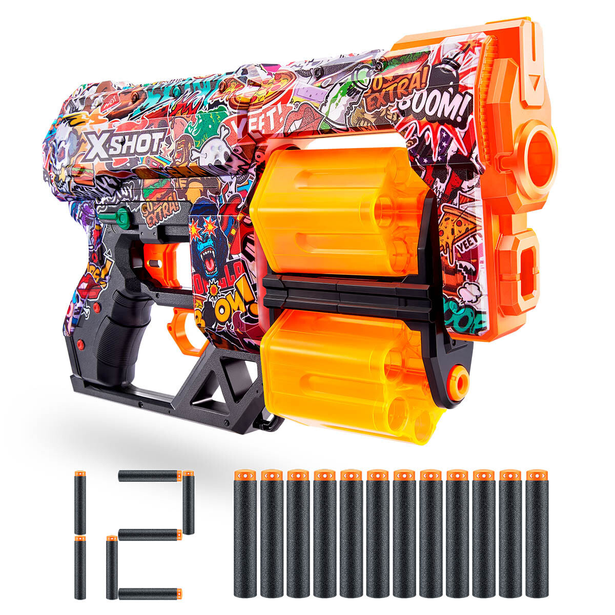 Pistola XShot Skins Dread Lanza C/ 12 Dardos Zuru - Grafiti 