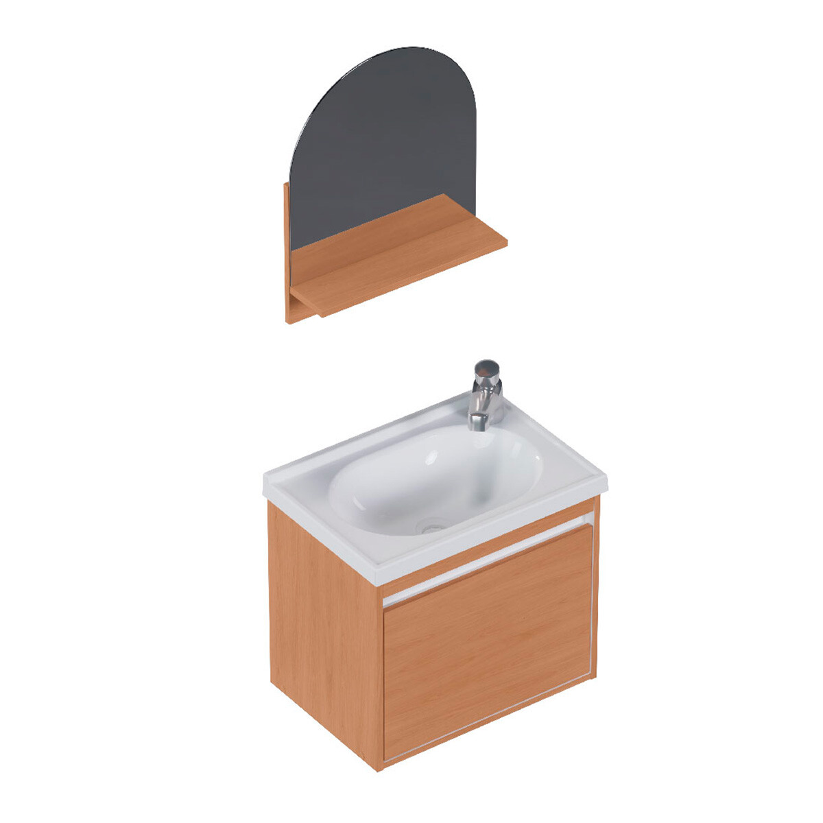 Mueble De Baño Aéreo Con Espejo Lavatorio De Marmol Sintético 