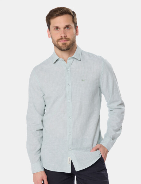 CAMISA DE LINO RAYADA Verde