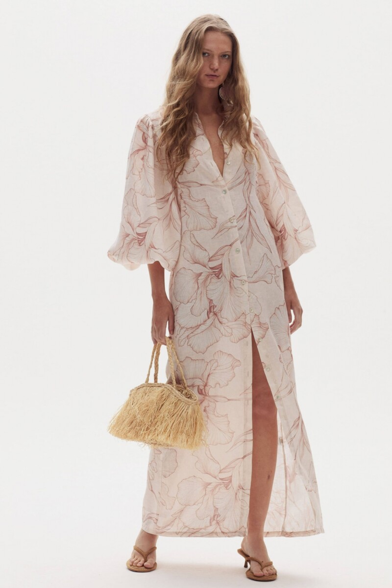 Vestido Claire en Lino metalizado Manuela Print
