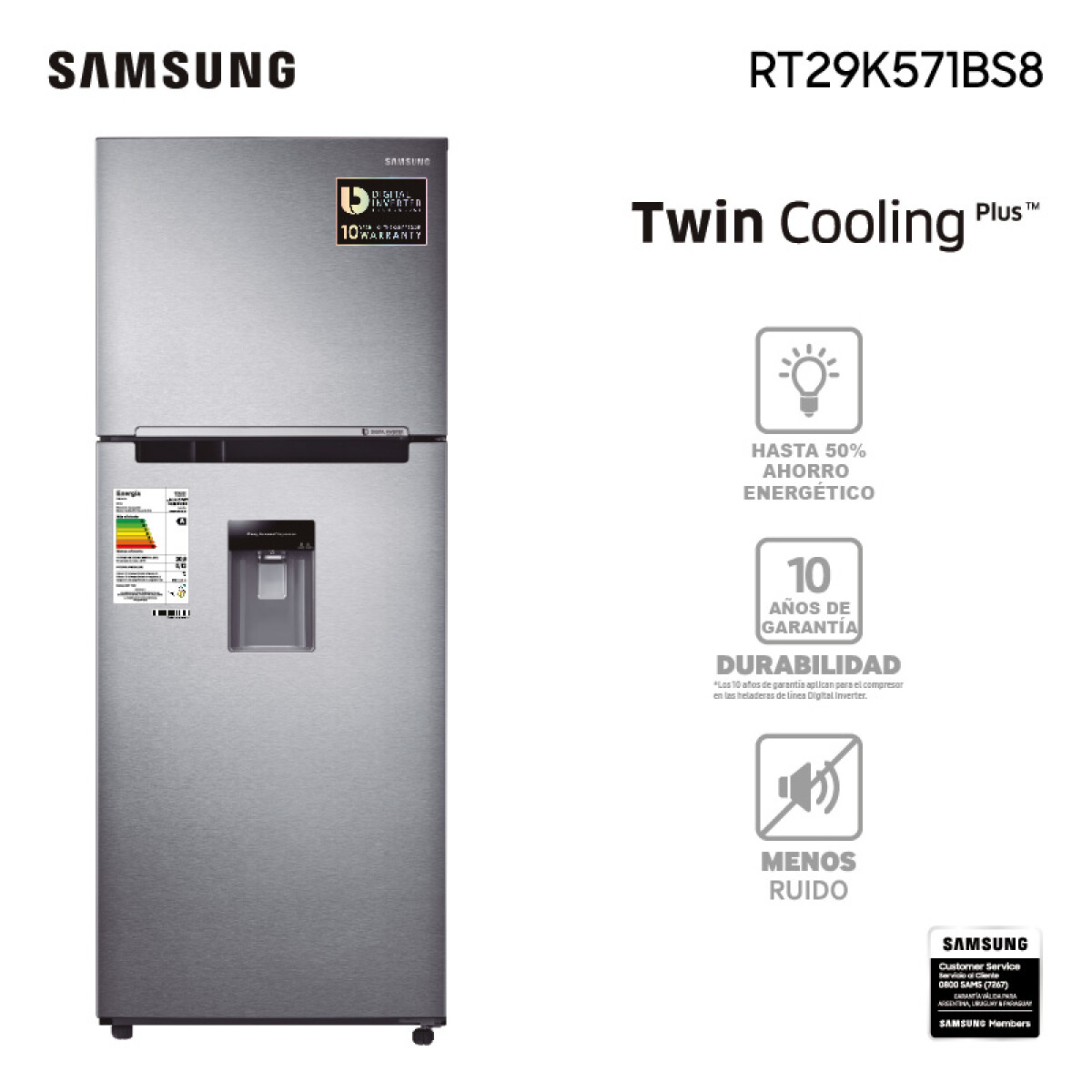 Refrigerador Digital De 305 Lts Inverter Samsung Rt29k571bs8 