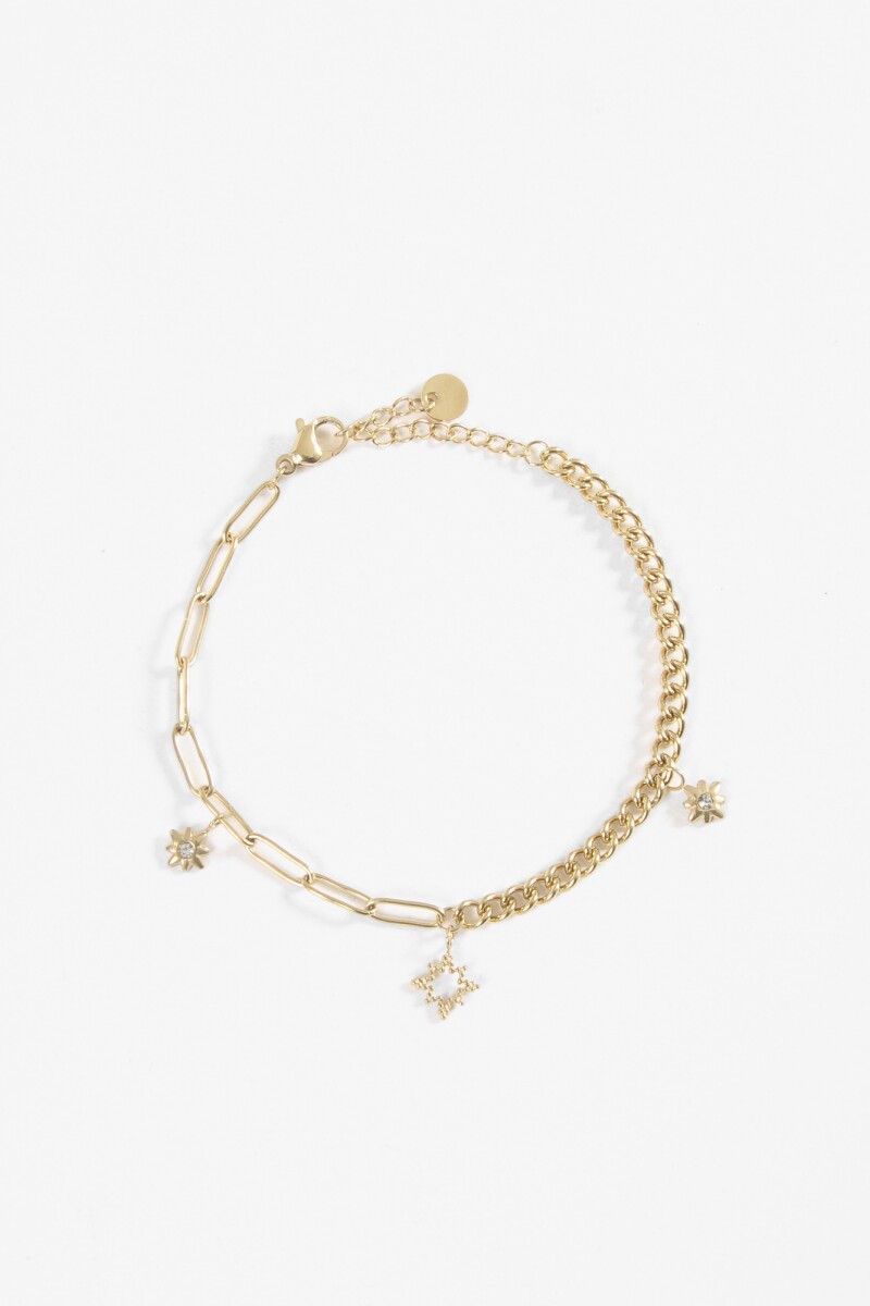 Pulsera acero con dijes dorado