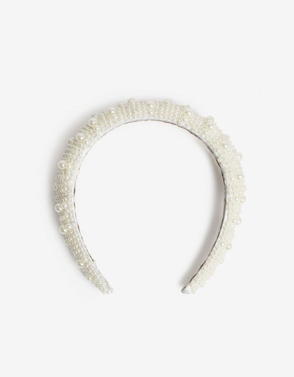 Vincha Semipuffy Perlas - Blanco Nacarado/perlado 