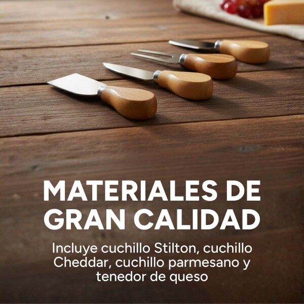 Set Picada 2 Tablas de Madera C/ 4 Accesorios para Quesos Diseño Madera