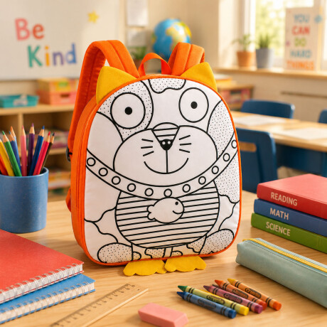 Mochila Creativa P/Pintar Infantil C/4 Marcadores 30×24×9cm Naranja/amarillo