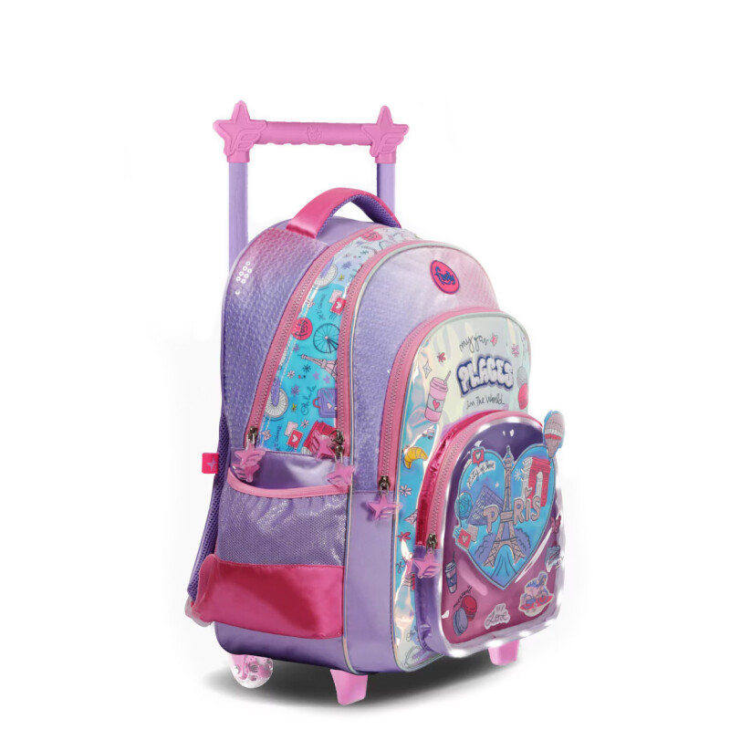 Mochila Footy PLACES 18" CARRO con Luz Led Lila - Rosa