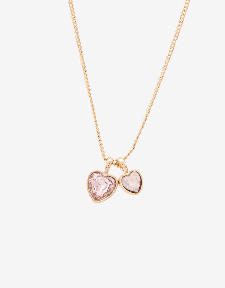 Cadena Corta con Dije Piedra Collar Con Dije Doble Corazón - Dorado