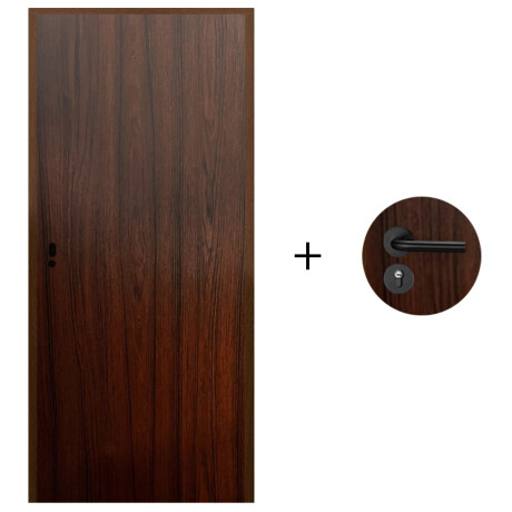 Puerta Desarmada Interior en MDF con Marco y Cerradura Lumax Marrón Teak Lisa Herraje Negro