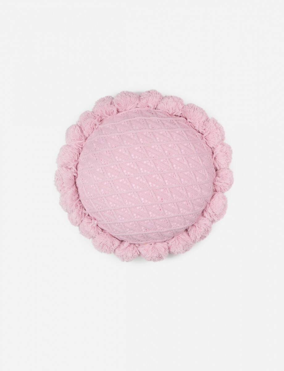 Almohadon circular tejido con pompones - rosa 