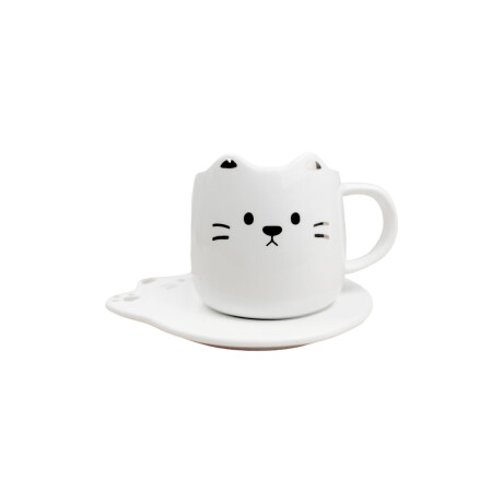 Taza Y Plato De Cerámica Gatito Blanco