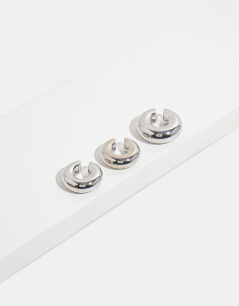 Aros Sets Metal Set De Earcuffs Chunky - Plateado Rodio