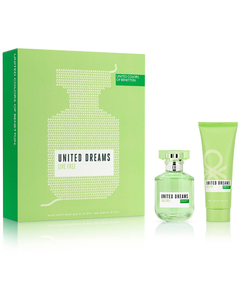Set perfume Benetton United Dreams Live Free for Her EDT 50ml + Body Lotion 75ml Original 