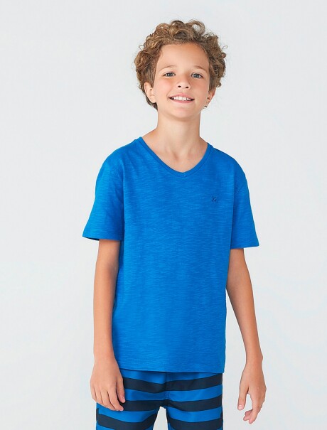 CAMISETA UNISSEX BÁSICA INFANTIL EN TELA FLAMÉ AZUL