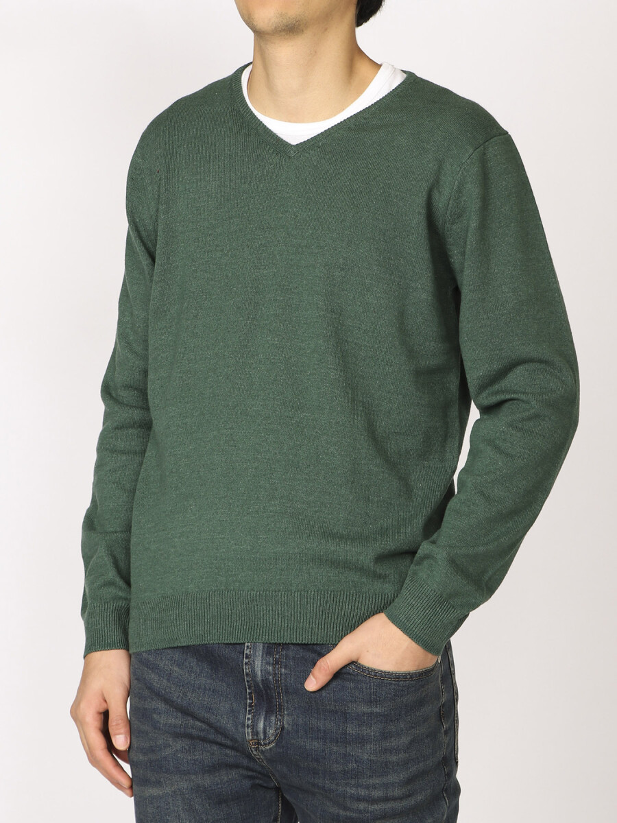 SWEATER V HARRINGTON LABEL - Verde Melange 