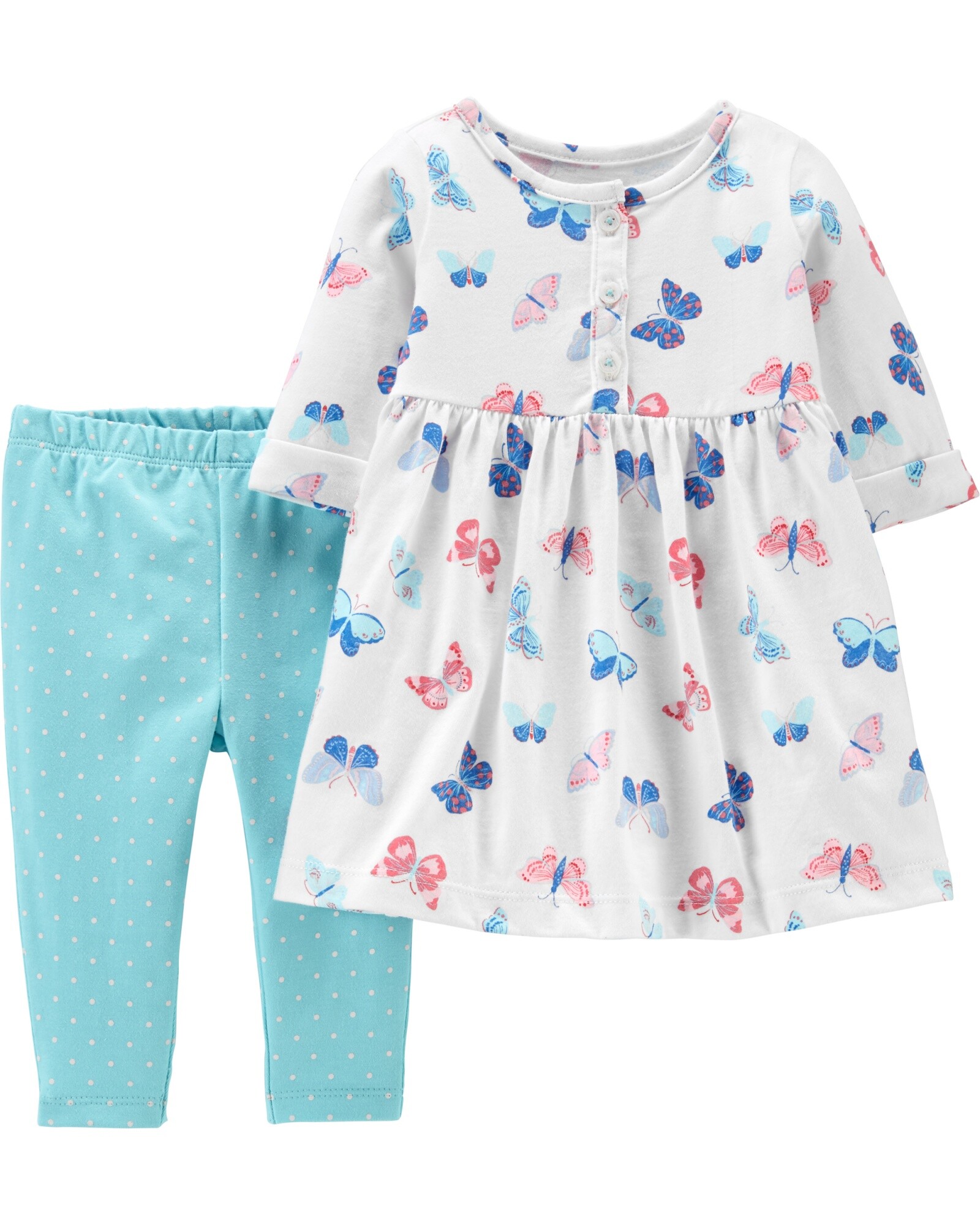 Set dos piezas de algodón, vestido y calza, diseño mariposas Sin color