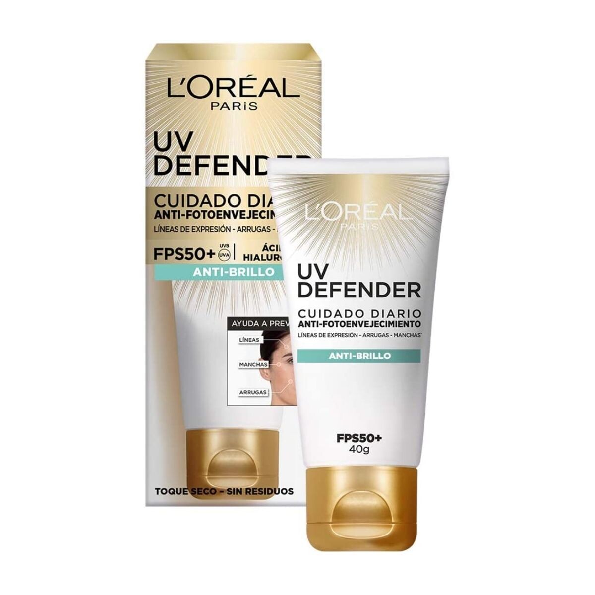Protector Solar L'Oréal UV Defender - Anti Brillo Sin Color FPS 50+ 40 GR 