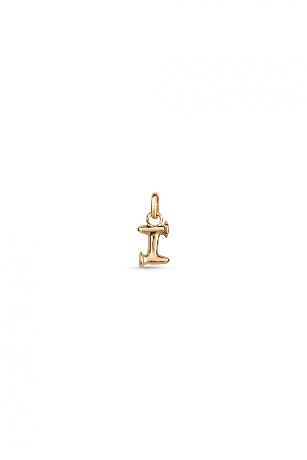 CHARM DE ALEACION DE METALES BAÑADO EN ORO DE 18 K CON FORMA DE LETRA I CON ARGOLLA Charm