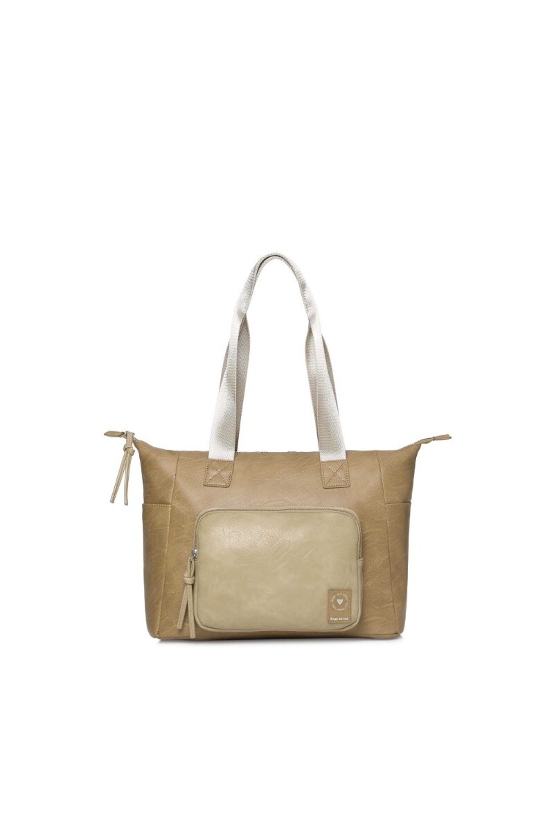 Bolso shopper con bolsillo frontal - Camel 