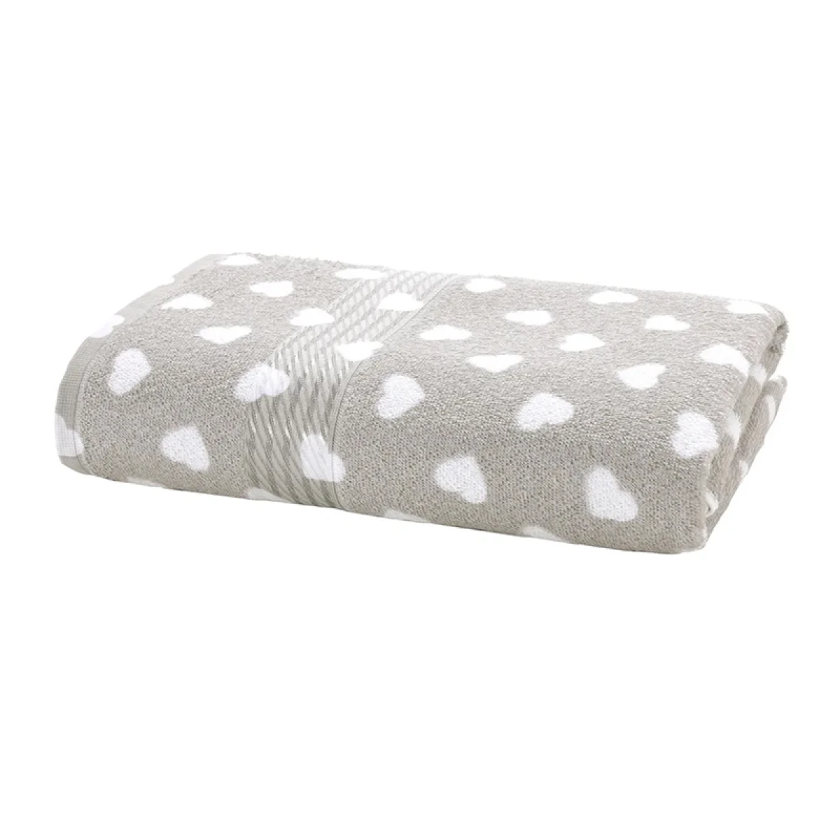 Toalla Baño Estampada Prisma 100% Algodón 70x140 cm - Gris / Corazón Blanco 