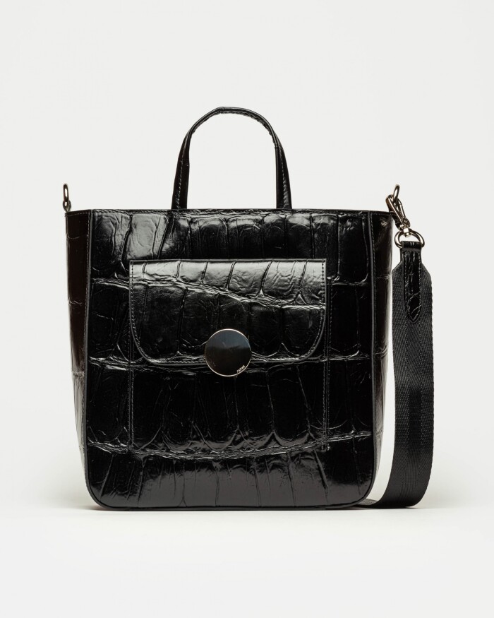 Shopper The Circle en cuero grabado big croco Negro