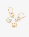 Aros Sets Strass Argollas Con Doble Dije De Corazón - Dorado