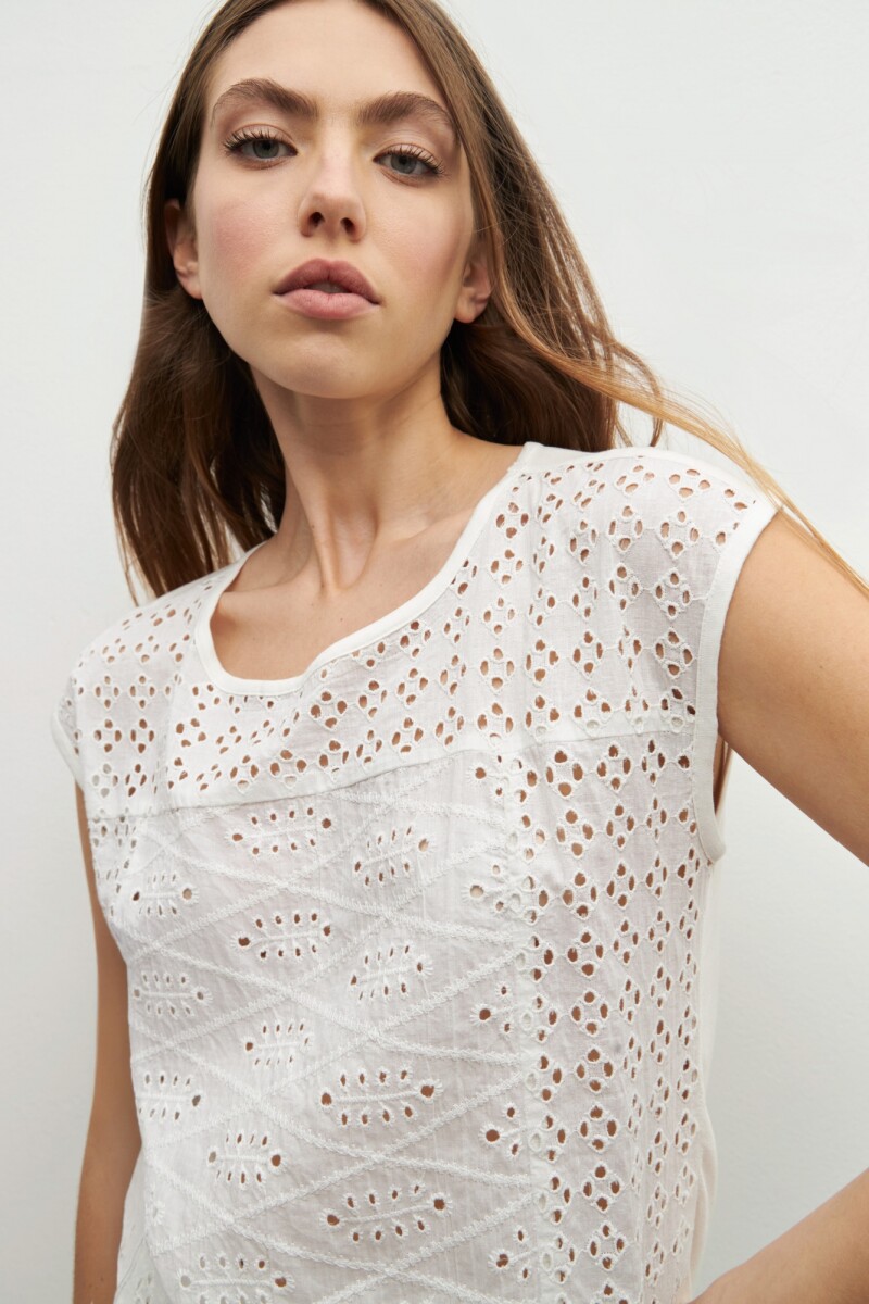 Blusa frente broderie blanco