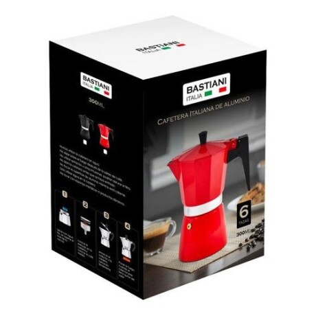 Cafetera Italiana capacidad 6 tazas Bastiani 300ml Rojo