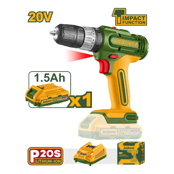 Taladro Atornillador Percutor Inalámbrico 20v Con Batería Jadever Taladro Atornillador Percutor Inalámbrico 20v Con Batería Jadever