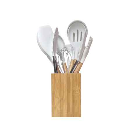 Set de utensilios de cocina 12 accesorios con soporte en ba Blanco