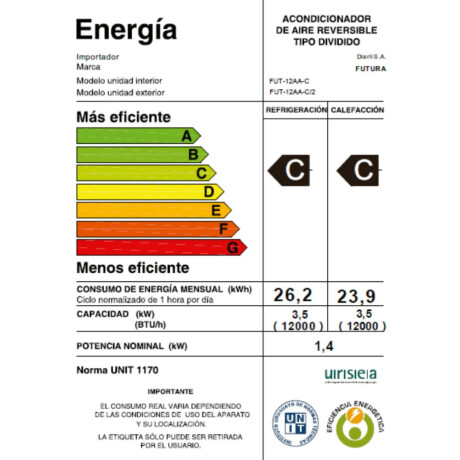Aire Acondicionado Futura 12000 BTU On Off