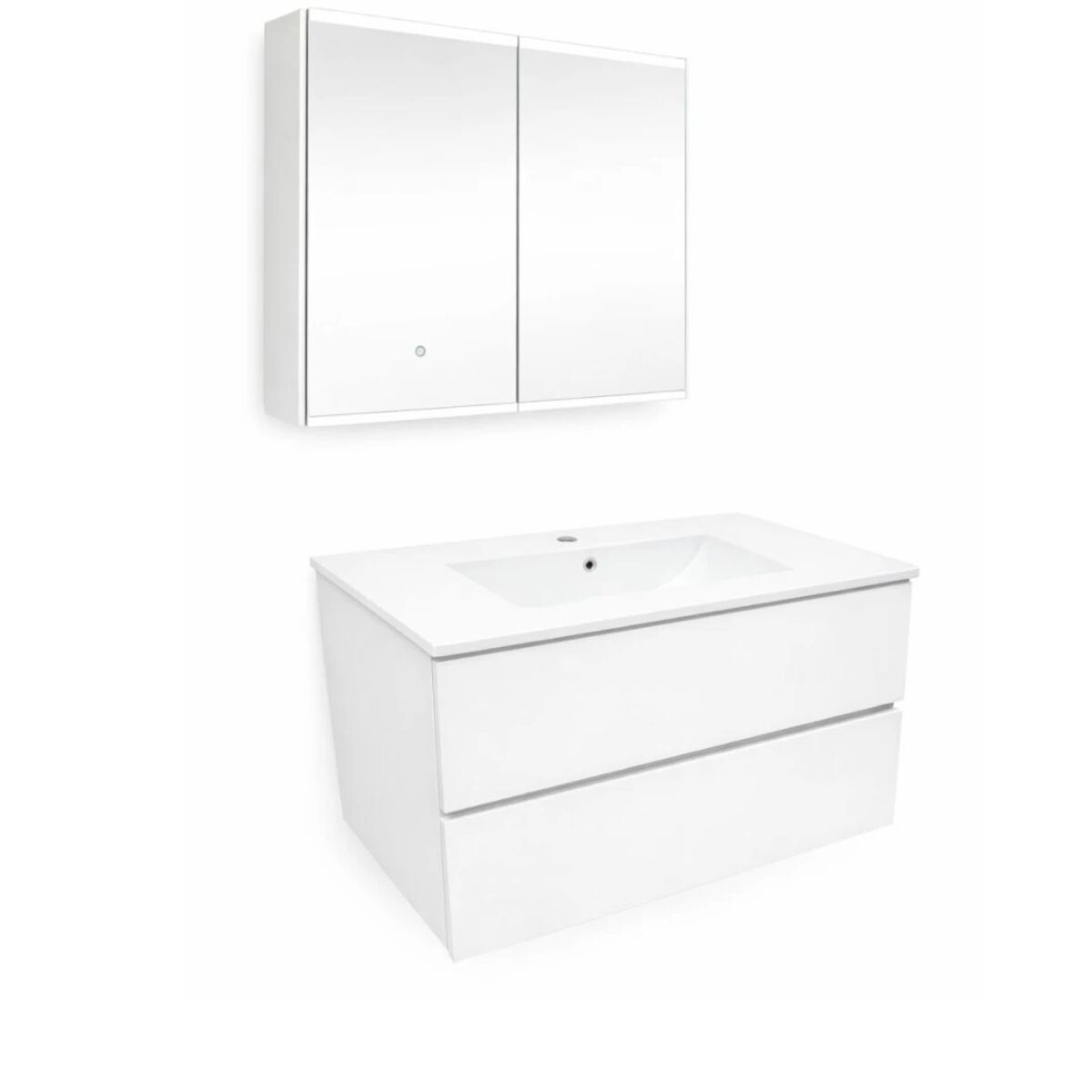 Mueble De Baño Suspendido Blanco Dmc Y Espejo Botiquín 75 Cm Vip Blanco 